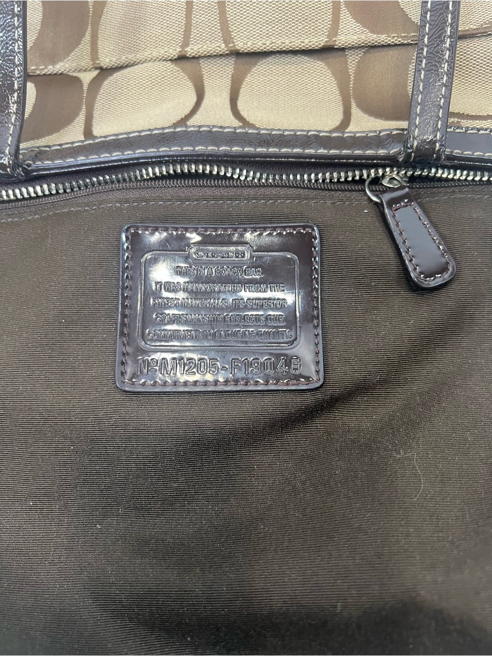 COACH Y2K Signature Canvas W Leather Stripe Tote Bag Purse Brown F19046 - Picture 8 of 13